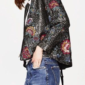 RARE ZARA TRF Outerwear Sequin Floral Bomber Jacket